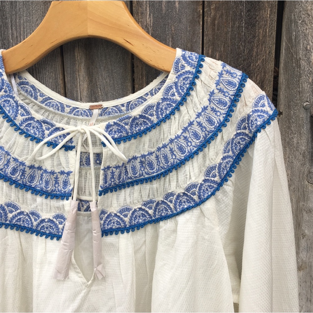 NWT Free People Erin Embroidered Mini Dress Cotton Viscose Ivory Combo L - Picture 7 of 16